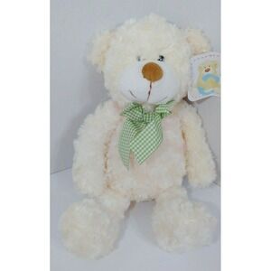 Chosun baby cream pink swirled plush teddy bear green gingham checked bow w/ tag